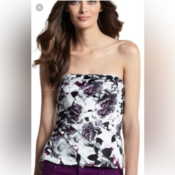 White House Black Market Tops - White House black market, satin white black and purple floral tube top
